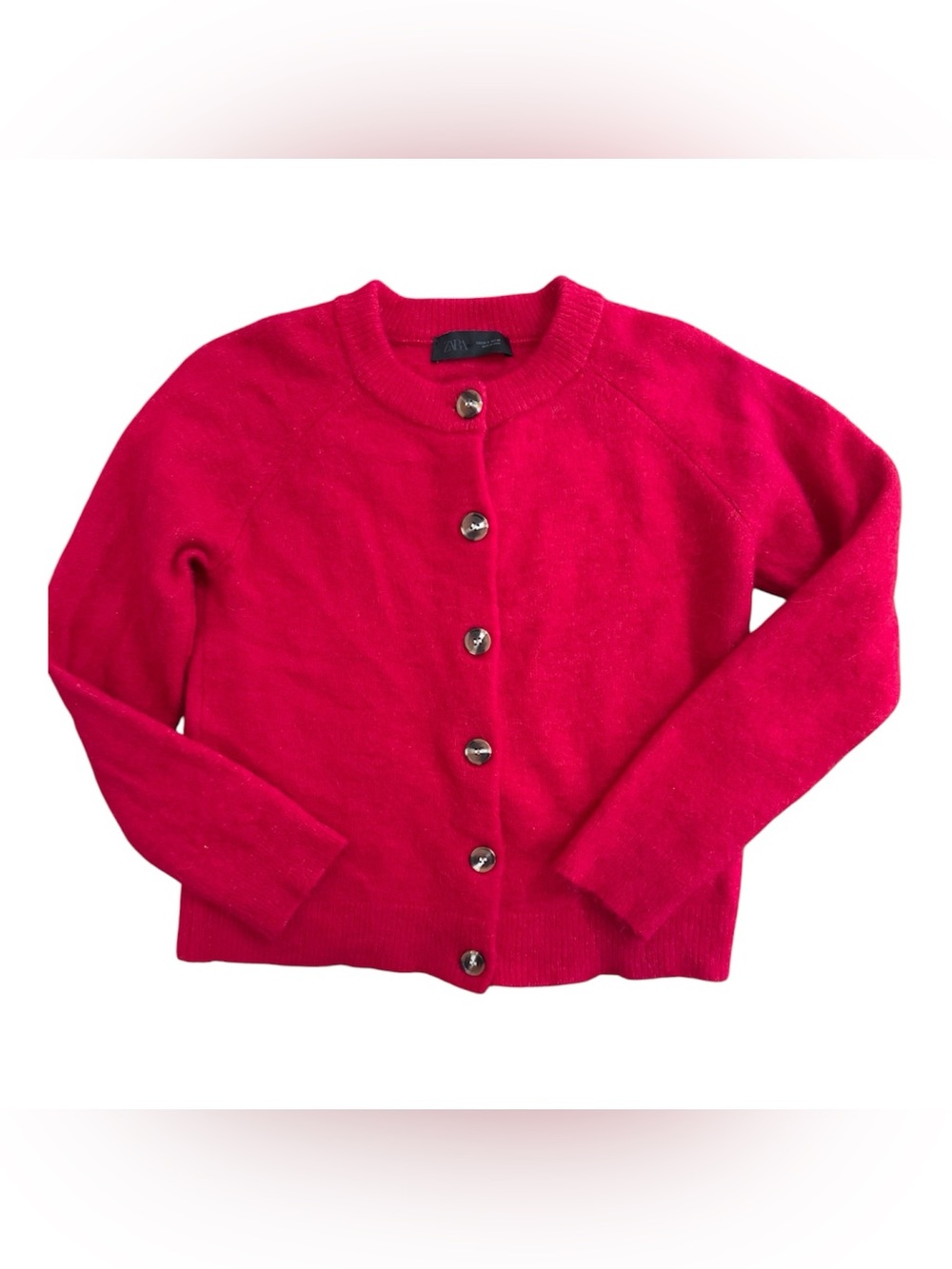 Zara Red Button-Front Crewneck Cardigan